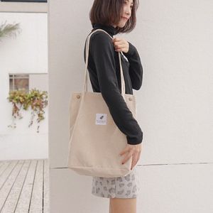 Vrouwen Corduroy Canvas Schoudertassen Vrouwelijke Eco Doek Handtas Tote Kruidenier Herbruikbare Opvouwbare Boodschappentas Katoenen Voering Pouch