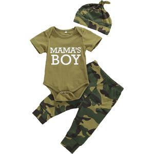 Pasgeboren Baby Meisje Jongen Kleding Mama Gezegden Top Gedrukt T-shirt Camouflage Broek + Hoeden Romper Outfit Set