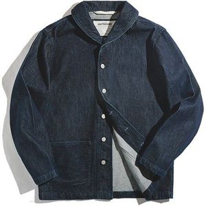 Firmranch Mannen Vintage Jacket Amerikaanse Casual Business Retro Jeans Denim Werknemer Jasje Grote Zakken Gewassen Blauw Amekaji Cargo Coat