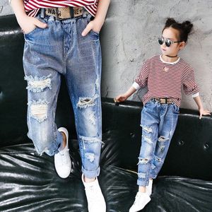 Kids Jeans Gescheurde Skinny Jeans Baby Girl Lente Herfst Lange Gebroken Broek Button Fly Denim Broek Kinderen Jeans Voor meisjes