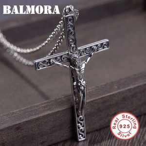 BALMORA 925 Sterling Zilveren Jesus Hollow Cross Hanger voor Mannen Punk Stijl Christian Sieraden Accessoires Zonder een Ketting