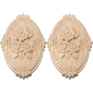 2 Stuks Meubelen Carving Hoek Retro Hout Ornament Voor Deur Kast Venster 21X15cm