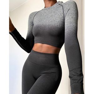 S-XL Ombre Yoga Set Lange Mouw Crop Top Shirt Naadloze Leggings Vrouwen Gym Set Kleding Workout Fitness Sportkleding Fitness