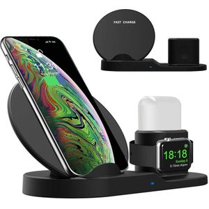 3 In 1 10W Qi Snelle Draadloze Charger Stand Houder Dock Voor Apple Iphone 8 Xs Max Xr Horloge airpods Samsung S10 S9 S8