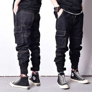 Japanse Stijl Vintage Mannen Jeans Originele Kleur Spliced Loose Fit Big Pocket Cargo Broek Hip Hop Jogger Jeans mannen