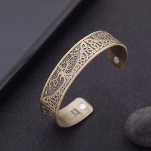 Viking Leven Boom Gegraveerd Manchet Bangle Magnetische Gezondheid Open Armband Voor Mannen Sieraden