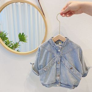 Lente Kinderen Solid Lange Mouwen Pockets Denim Jeans Jassen Meisjes Bovenkleding Casual Jassen Casaco