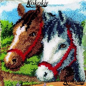 Klink Haak Kussen Kits kussen deken paard gedrukt cartoon kruissteek Onvoltooide Borduren Kussensloop Haken Kleed Kits