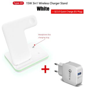 15W 3in1 Qi Wireless Charger Stand Voor Iphone 11 Xs Xr X 8 Draadloze Snelle Charge Dock Station Voor apple Horloge 5 4 3 Airpods Pro 2