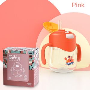 320Ml Babyvoeding Cup Baby Peuter Water Fles Dubbele Handvat Leuke Stro Houder Leren Drinken Feeder Training Roze