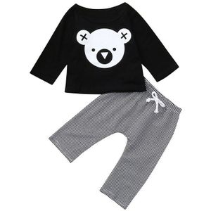 2 Stuks Peuter Baby Meisjes Jongens T-shirts + Gestreepte Broek Set Baby Cartoon Koala Print Tops Lange Mouw O-hals Tees outfits A40