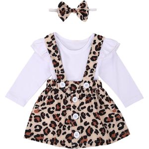 Pasgeboren Baby Meisje Lange Mouw Romper Top Luipaard Print Riem Rok Hoofdband Outfits 3Pcs Outfit Kleding Set 0-24M