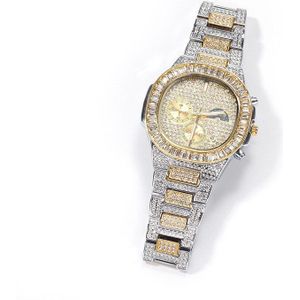 Hip Hop Luxe Datum Quartz Waterdichte Horloges Aaa Cz Steen Bling Iced Out Rvs Horloge Voor Mannen Charm sieraden