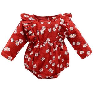 Baby Meisjes Romper Daisy Ruches Ronde Hals Lange Mouw Jumpsuit Een Stuk Pak Voor Peuter Meisjes Lente Herfst jumpsuits