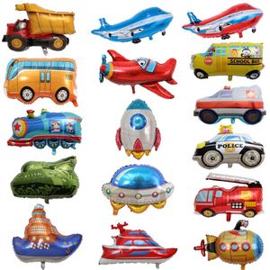 16 Stks/partij Cartoon Brandweerwagen Politie Trein Tank Vliegtuig Vliegende Schotel Ballon Globos Kinderen Folie Ballon Speelgoed