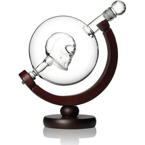 Hellodream Thuis Bar Skull Globe Whisky Karaf Met Houten Beugel Voor Liquor Scotch Bourbon 820 Ml