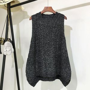 Herfst En Winter Kleding Dikke Wollen Vest Vrouwelijke Gebreide Vest Losse Grote Maat Ronde Hals In De Lange Sectie Van de Wilde Vest