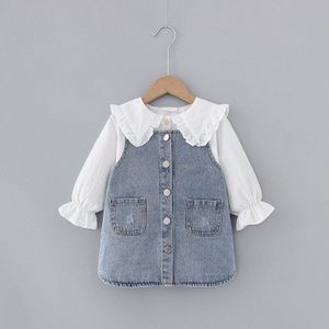 Baby Meisjes Jurk Baby Kleding Elegante Prinses Jurk Lente Herfst Verjaardag Meisje Jurken Lange Mouw T-shirt + Denim Jurk 2 stuks