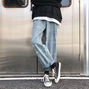 Jeans Mannen Digitale Harajuku Blauw Jeans Blauw Harembroek Mens Japanse Streetwear Hip Hop Denim Mannelijke Losse Wijde Pijpen broek