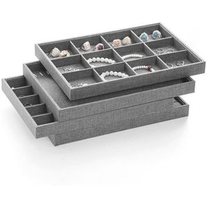 Linnen Ring Oorbellen Display Tray Slot Mode-sieraden Manchetknopen Organizer Holder Case Box Showcase Ring Oorbel Sieraden Display