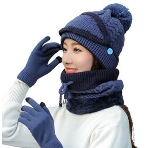 Vrouwen Winter Gebreide Mutsen Cap Gezicht Cover Sjaal Handschoenen Set Outdoor Warm Houden Vrouwen Gebreide Muts Met Sjaal Handschoenen