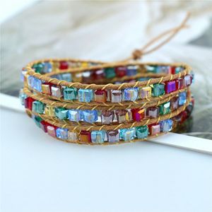 Rainbow Crystal Beads Weaving Handmade Friendship Bracelet Crystal Boho Couple 1 2 3 Wrap Bracelet 7 Chakras Jewelry