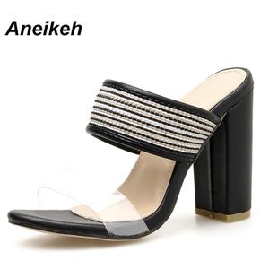 Aneikeh Vrouwen Sandalen PVC Kristal Hak Transparante Vrouwen Sexy Hoge Hakken Zomer Sandalen Slip-On Pompen Schoenen maat 35-40