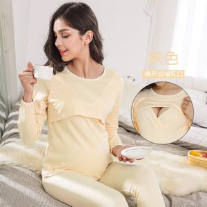 Top + Broek Herfst Winter 100% Katoen Borstvoeding Pyjama Voor Zwangere Vrouwen Warme Moederschap Nachtkleding Zwangerschap Nachtkleding