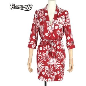 Benuynffy Boho Casual Print Lange Kimono Vest Vrouwen Zomer Drie Kwart Lengte Mouw Beachwear Top Womens Kleding