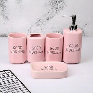 Nordic Roze badkamer Kit 5 stks/set leuke dier keramische badkamer accessoires set voor Kinderen waren mondwater borstel cup set
