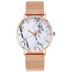 Rose Goud Mesh Band Creatieve Marmer Horloge Vrouwelijke Polshorloge Luxe Vrouwen Quartz Horloges Relogio Feminino