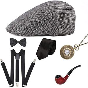 5 Stuks 6 Stuk 7 Stuks 1920S Mannen Gatsby Gangster Kostuum Accessoires Set 30S Manhattan Gangster Baret Y-Back Jarretel Ketting