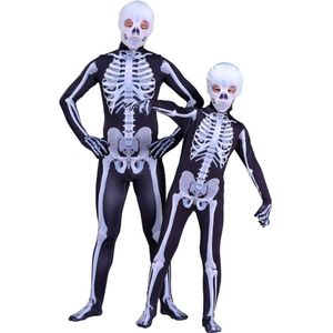 Skelet Bone Bodysuit Halloween Kostuums Met Skelet Hood Masker Voor Ouder-kind Party Cosplay -MX8