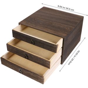 Sieraden Doos - Houten - Vintage - Multi-layer Lade Type - Stofdicht Document Doos Met Handvat