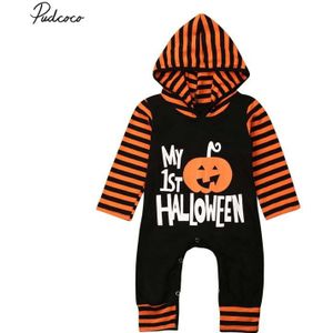 Baby Lente Herfst Kleding Peuter Baby Jongen Meisje Halloween Hooded Romper Lange Mouw Jumpsuit Brief Gestreepte Patch Kleding