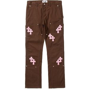 Ripped Retro Gat Kruis Borduurwerk Toevallige Denim Broek Heren High Street Gewassen Straight Oversize Jeans Broek