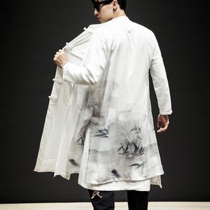 2 Stuks Traditionele Chinese Tops Hanfu Mannen Wit Kung Fu Tai Chi Tang Past Oosterse Retro Inkt Casual Jas lange Gewaad