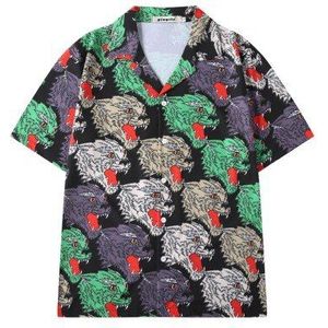 Volledige Mannen Novelty Angry Wolf Mode Katoen Casual Shirts Shirt Pocket Korte Mouwen Top S 2XL # SN7