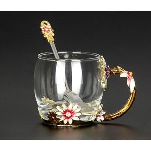 Creatieve Hittebestendige crystal glass mok, Emaille Glas Mok, Bloem Thee Set Koffie Cup, water Melk Koffie Drinkware Voor