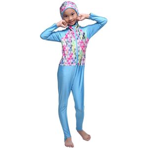 Msulim Meisjes Kinderen Islamitische Kinderen Vier Seizoen Zwemmen Sets Nylon Afdrukken Hooded Burkinis Lange Mouwen Broek Jumpsuit HW20F