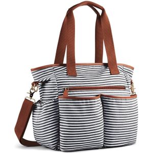 Mode Strepen Luiertas Hand Grote Capaciteit Canvas Mother 'S Tas Multifunctionele Cross-Body Luiertas Mummie Zak