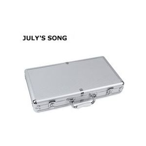 July&#39;s Lied 300 Poker Chips Capaciteit Zilveren Streep Aluminium Chips Box Non-Slip Mat Draagbare Texas Speelkaart Koffer