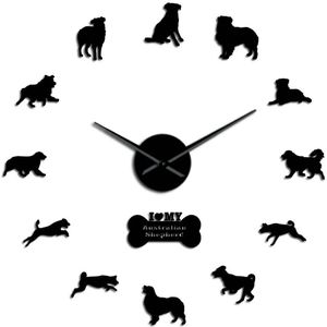 Australische Herdershond Ras Oversized Diy Klok Horloge Doggie Pet Zelfklevende 3D Diy Wandklok Beagle Portret Voor Hond minnaar