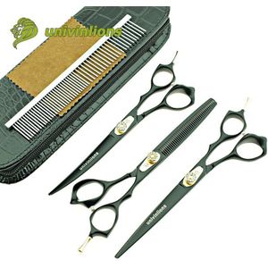 7 ""Black Pet Grooming Schaar Hond Groomer Gebogen Scharen Kit Professionele Hond Scharen Hond Kat Tondeuse Snijden Kat haar Set