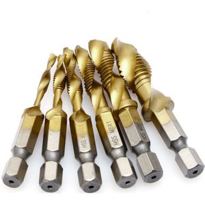 6pcs M3-M10 Hex Shank Titanium Plated HSS Schroefdraad Metric Tap Boren