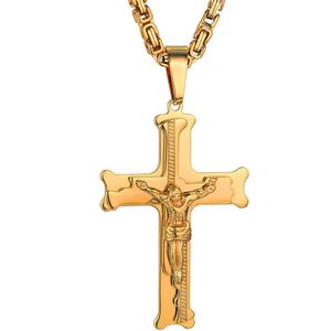 Religieuze Rvs Grote Cross Kettingen Voor Vrouwen/Mannen Gouden Kleur Christian Mode-sieraden