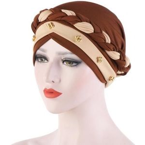 Vrouwen Twisted Braid Tulband Hoed Hijab Cap Kralen Haaruitval Head Cover Hoofddeksels Hoofdtooi Haar Styling Accessoire Moslim Sjaal