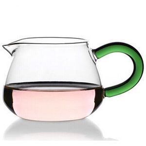 1PC 200ml Kung Fu thee cup transparant hittebestendig glas groene thee fair cup met groen handvat thee glas cup JN 1029