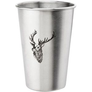 Rvs Water Pint Cup met Metalen Stro Koffie Sap Bier Mok Externe Grijs Matte Rand Curling Cilindrische Cup