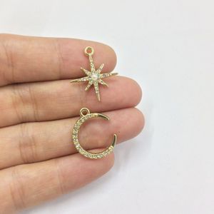 Eruifa 6Pcs/18Mm 3Pcs Maan En 3Pcs Star Gold Plated Zinklegering Charms Hanger Sieraden diy Ketting Armband Oorbellen 2 Kleuren